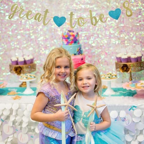 Great to Be 8 Banner, Gold Glitter Paper Sign for 8th Birthday Party Decors, Boys Eight Years Old Birthday Party Supplies Bunting Garlands Backdrops