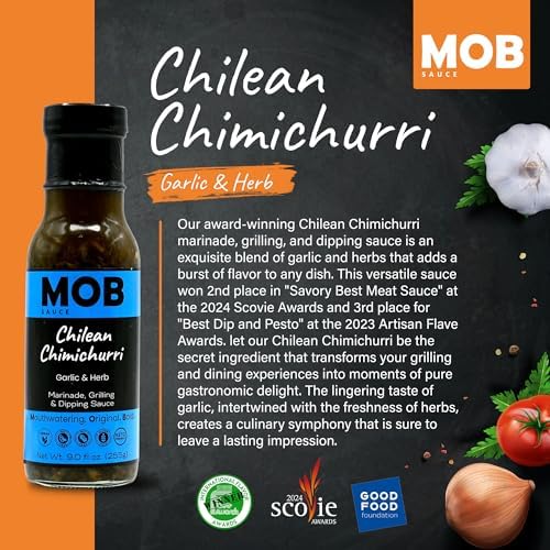 MOB Sauce Chilean Chimichurri – Award Winning Garlic & Herb Marinade Grilling & Dipping Sauce that’s Vegan, Gluten-Free, Keto-Friendly with Natural Ingredients Free of Preservatives – 9 fl oz