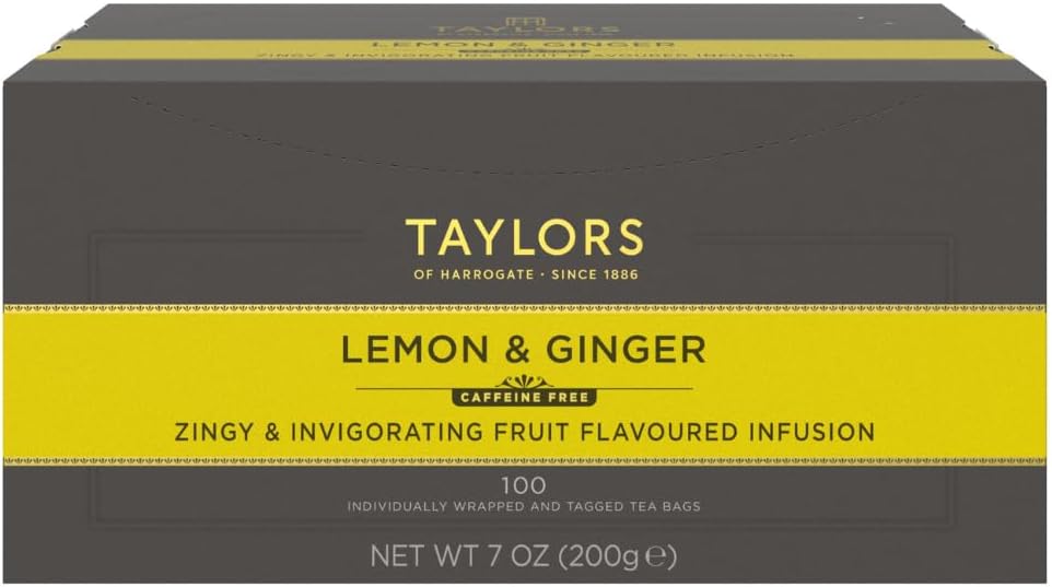 Taylors of Harrogate Lemon & Ginger, Herbal Tea, Individually Wrapped Bags, 100 Count (Pack of 1), Cleansing, Invigorating and Citrussy, Caffeine-Free, Enjoy Hot or Iced, 100 Teabags
