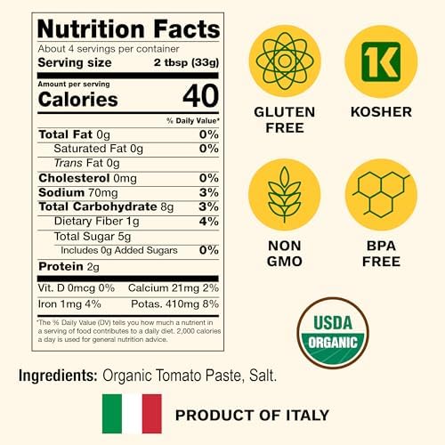 Cento Organic Tomato Paste, 4.56 Oz Tube (Pack of 12), Double Concentrated, Thick Paste from Red, Ripe Tomatoes, Grown and Processed in Italy - Non-GMO, Gluten-Free, BPA Free, Low Sodium