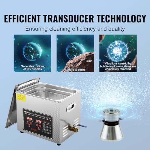 VEVOR Ultrasonic Cleaning with Digital Timer & Heater, Professional Ultra Sonic Jewelry Cleaner, Stainless Steel Heated Cleaning Machine for Glasses Watch Rings Small Parts Circuit Board (10L)