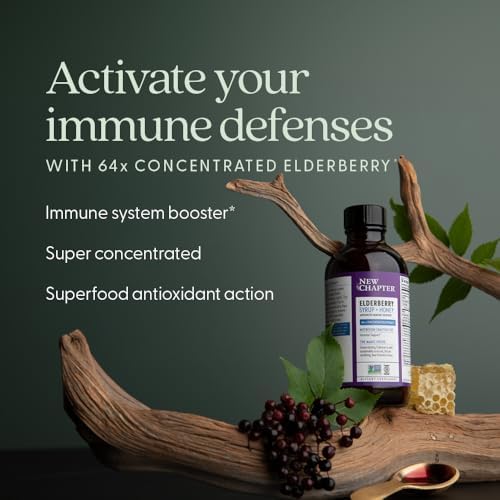 New Chapter Elderberry Syrup, 24 Servings, Immune Defense for Adults & Kids (2+), 64x Concentrated Black Elderberry + Throat-Soothing Grade A Honey, Non-GMO Project Verified, Gluten Free