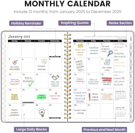 2025 Planner Weekly and Monthly, Jan 2025 to Dec 2025, Hardcover 2025 Calendar Planner Book with Tabs & Inner Pocket, Office Home School Supplies for Women & Men - A5 (6.3" x 8.5"), Spiral Bound, Purple