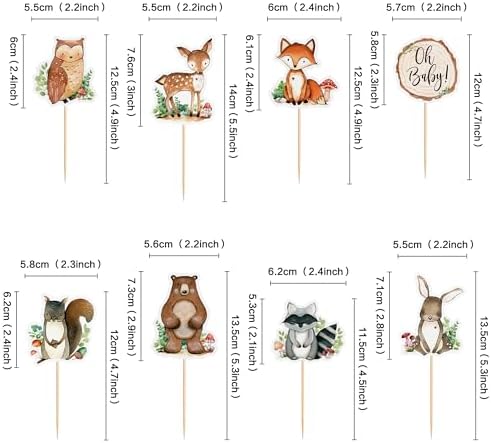 Ercadio 32 Pcs Woodland Party Cupcake toppers Picks Oh Baby Party Decorations Woodland Animals Cake Woodland Theme Baby Boy Girl Birthday Favors Woodland Party Supplies