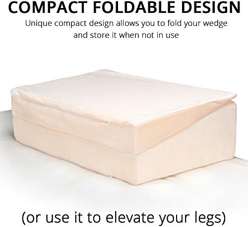Contour Folding Wedge Pillow Extended Length- 7x24x32 Inch Bed Wedge for Elevated Sleeping, GERD & Acid Reflux Relief, Snoring Support - Folding Triangle Pillow with Washable Cover, High-Density Foam