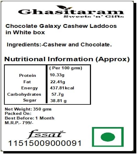 Ghasitaram Gifts Rakhi Gifts for Brothers Rakhi Sweets - Chocolate Galaxy Cashew Laddoos in White Box with Beads Rakhi