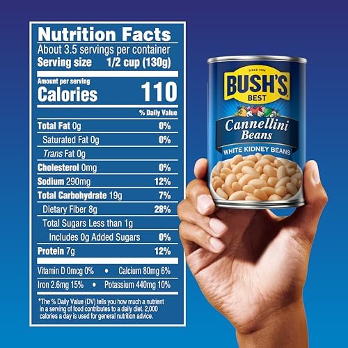 BUSH'S BEST 15.5 oz Canned Cannellini Beans, Source of Plant Based Protein and Fiber, Low Fat, Gluten Free, (Pack of 12)