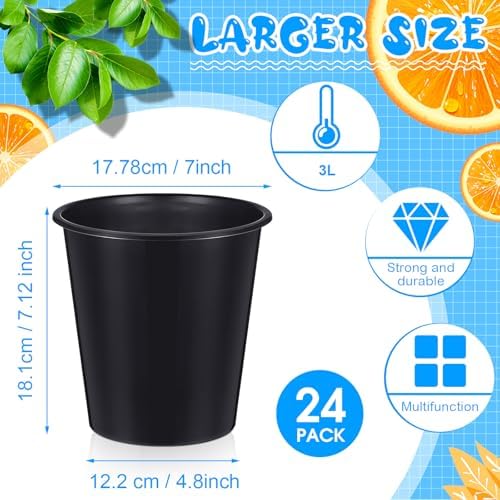 Layhit 24 Pcs Plastic Ice Buckets for Parties 3 Liters Wine Bucket Portable Ice Holder Disposable Wine Cooler for Party Wedding Party Beverages Champagne Soda and Beer (Black)