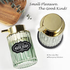 Amolliar Foaming Soap Dispenser, 8OZ Green Glass Soap Dispenser with Plastic Pump, Refillable Hand Soap Dispenser for Bathroom, Kitchen, Shower, Lotion, Dish Soap Dispenser, Home Decor, Gold 2 Pack