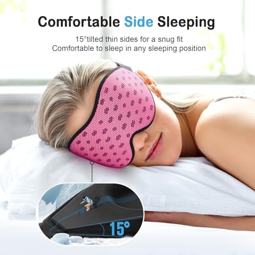 LitBear Breathable Sleep Mask, 3D Eye Mask Sleep for Side Sleepers Women Men, Light Blocking Sleeping Mask with Adjustable Strap, Soft Lightweight Eye Cover for Travel, Night Work, Nap, Office - Pink