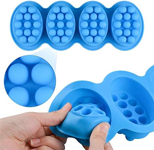 SJ Massage Soap Mold - 2 Pcs, 4 Cavities Silicone Soap Mold for Soap Making, Handmade Hair Brush Shampoo Bar Molds, Food Grade BPA Free(Blue and Green)
