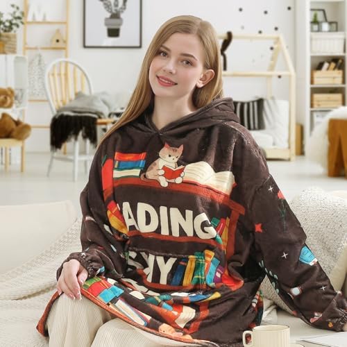 Book Lovers Gifts Wearable Blanket Hoodie,Gifts for Readers,Bookish Librarian Book Club Gifts for Women on Birthday Christmas