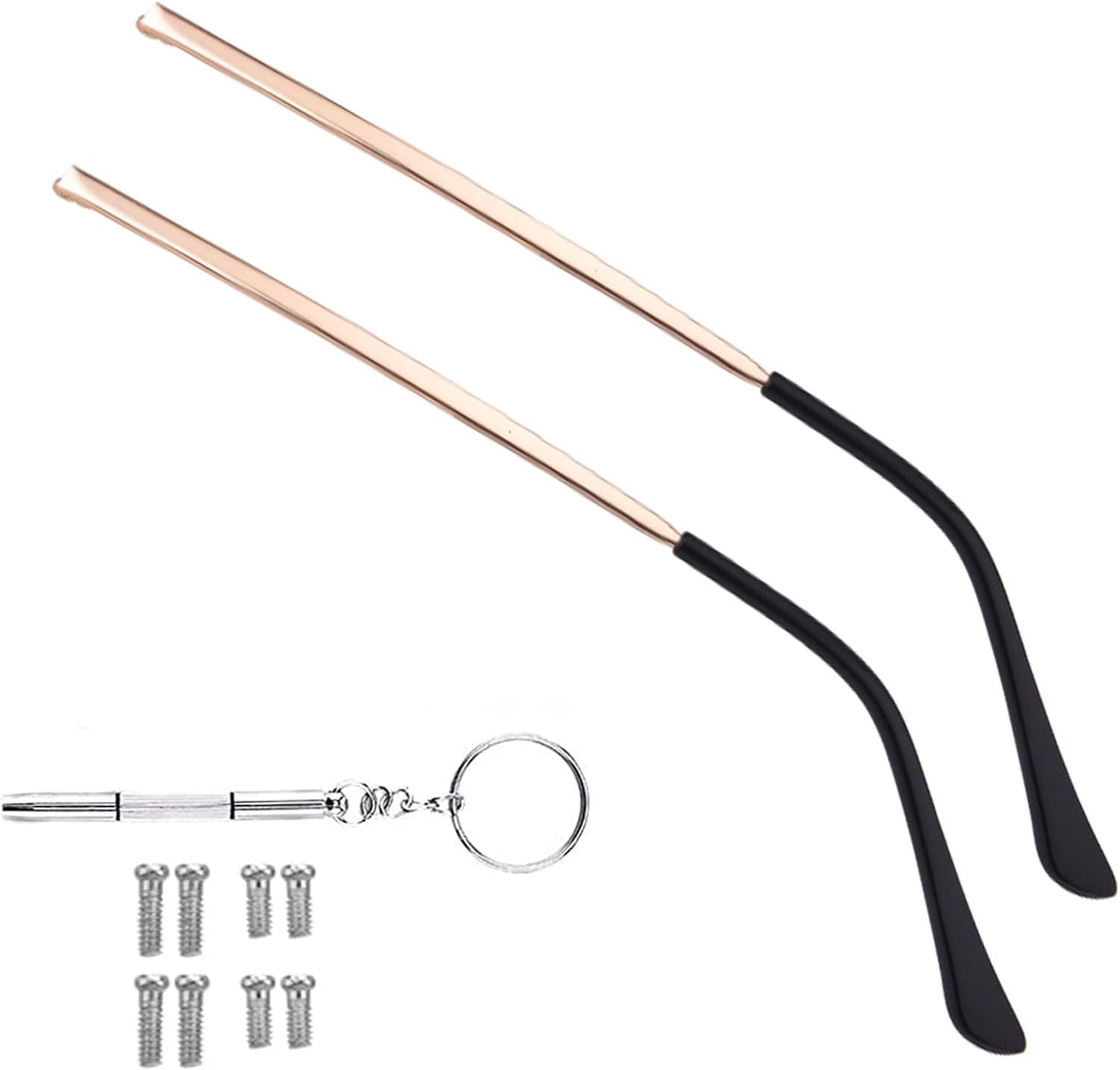 OPUGIT Metal Glasses Replacement Temple, Eyeglass Arms Legs Replacement, Glasses Repair Kit Universal Eyeglasses Replacement, DIY Temples for Glasses with Screws(1 Pair, Rose Gold)
