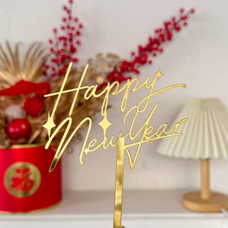 Happy New Year 2026 Cake Topper-Winter Xmas Holiday Cake Decor-Hello 2026 Hello New Year Eve Party Decorations Supplies
