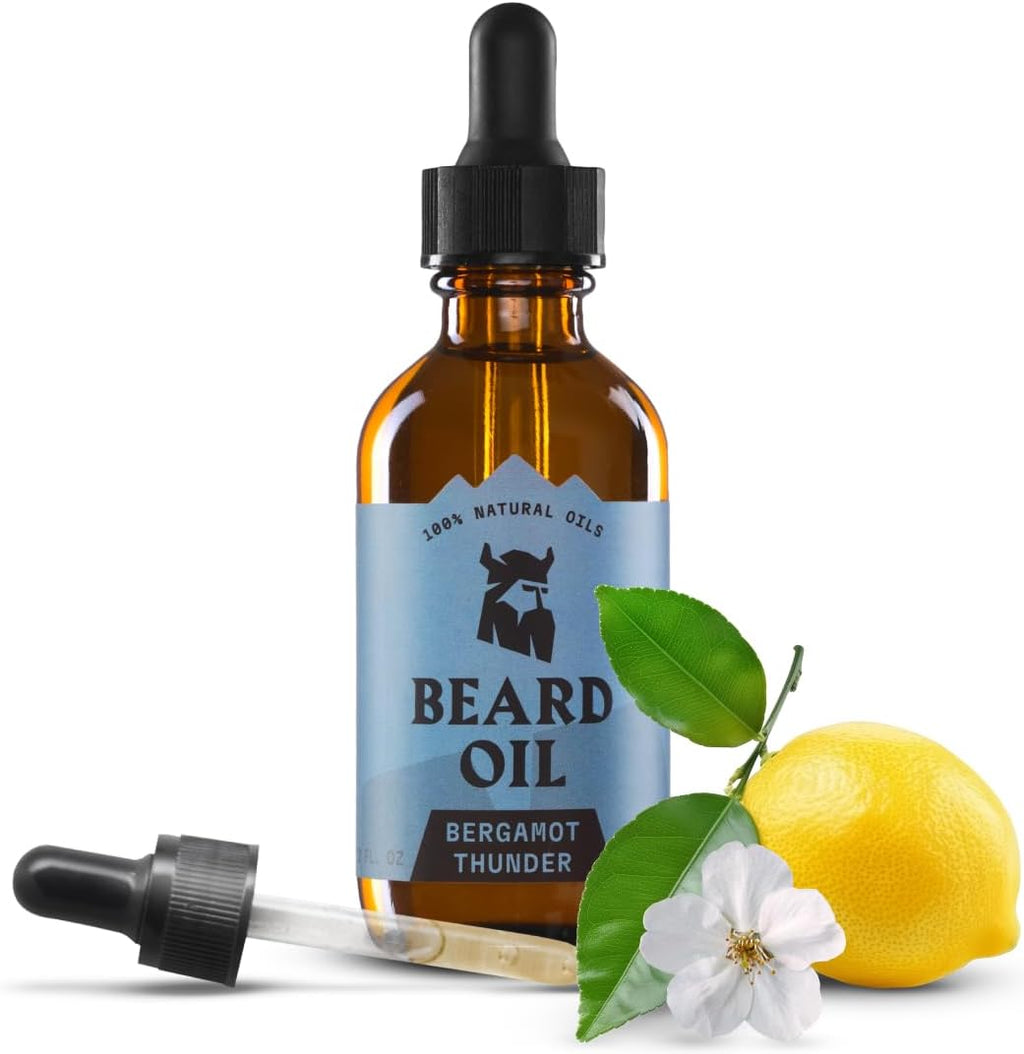 Striking Viking Beard Oil for Men - Naturally Derived Conditioner with Almond, Tea Tree, Argan & Jojoba Oil for Beard Growth, Softening & Moisturizing (2 Fl Oz (Pack of 1), Bergamot Thunder)