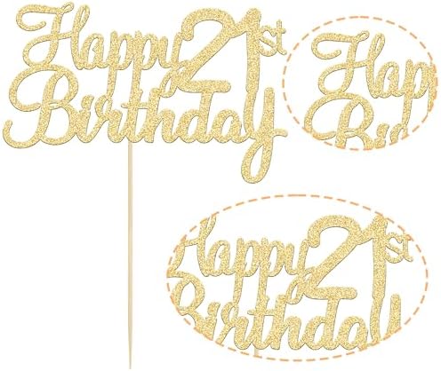 Gyufise 1 Pack Happy 21st Birthday Cake Topper Gold Glitter 21 Cake Topper Happy 21 Birthday Cake Decoration for 21st Wedding Anniversary Party Decoration Supplies