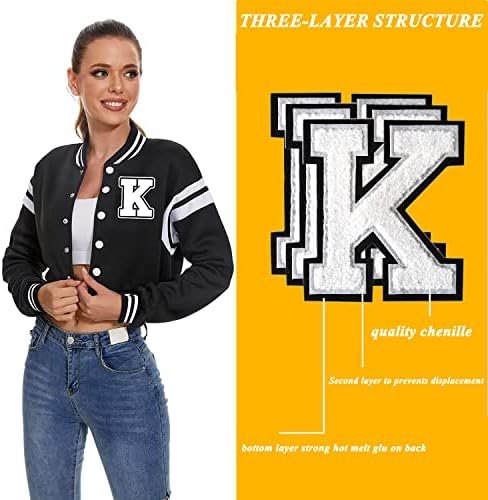 3PCS White Chenille Numbers Patch, Large Size 4-1/2" Iron on Number Patches Varsity Patches for Clothing, 7