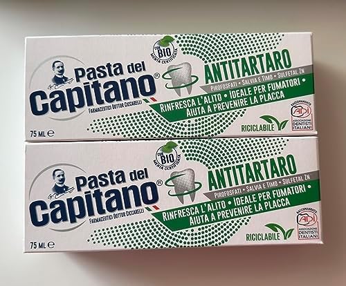 Pasta del Capitano Anti-Tartar Toothpaste 75ml * 2.5 Fluid Ounces (75ml) Tubes, pack of 2