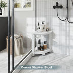 NALONE Corner Shower Stool, HDPE Shower Bench for Inside Shower, Small Shower Chair Seat for Shaving Legs with Storage Shelf, Soap Box and No-Slip Feet (White)