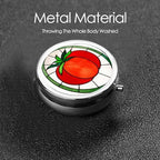 Stained Glass Single Red Tomato Round Pill Case, Portable Pill Box for Pocket Metal Medicine Vitamin Organizer 3 Compartment Three Times A Day