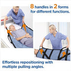 NIHAO Draw Sheet with Handles Positioning Bed Pad Washable 45" x 36" Multipurpose Patented Patient Transfer Sheet for Bedridden Lifting Turning Sliding, Blue Gray