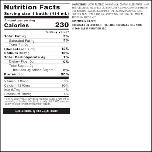 Quest Nutrition Strawberry Protein Shake, 45g Protein, 2g Sugar, 4g Net Carbs, Ready to Drink, Gluten Free, 12 Count