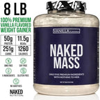 NAKED Vanilla Mass - All Natural Vanilla Weight Gainer Protein Powder - 8lb Bulk, NSF Certified, GMO Free, Gluten Free & Soy Free, No Artificial Ingredients - 1,260 Calories - 11 Servings
