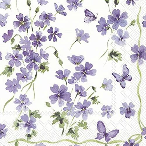 Boston International IHR 3-Ply Lunch Paper Napkins, 20-Count, 6.5 x 6.5-Inches, Purple Spring