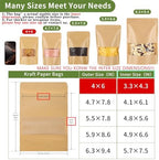 50 Pcs 4x6 Inch Kraft Paper Bags with Transparent Window, Stand Up Pouches,Smell Proof Bags,Resealable Bags for Small Business, Zipper Food Storage,for Packaging Snacks Cookies Candy