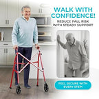Stander Space Saver Walker, Lightweight Folding Rolling Mobility Aid for Seniors & Adults, Compact 2-Wheel Disability Device with 6-inch Wheels & Ski Glides for Walking Support, Sport Red