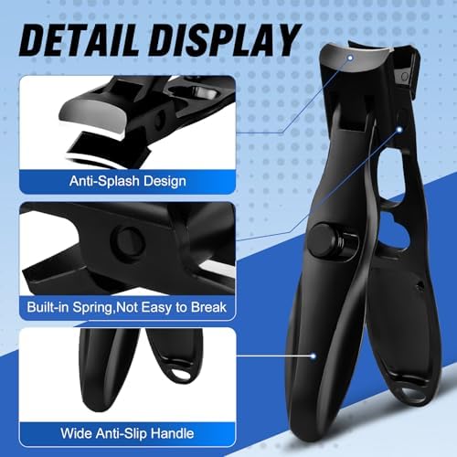 German Nail Clippers, Premium Stainless Steel Wide Jaw Anti Splash Design,Ultra Sharp Heavy Duty Clippers with Ergonomic Lever,Perfect for Men,Women, and Seniors(Black)