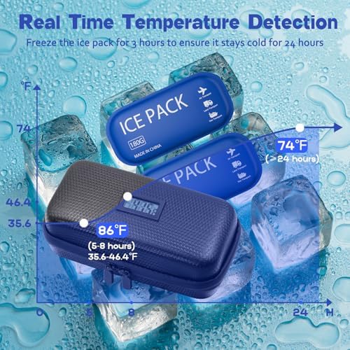 Insulin Cooler Travel Case TSA Approved Diabetic Medicine Cooling Bag with Digital Temperature Display, 2 Ice Pack