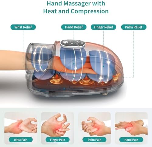 Nekteck Hand and Wrist Massager with Heat and Compression, Electric Hand Massager for Arthritis and Carpal Tunnel Pain Relief, Cordless Rechargeable Hand Massager for Women, Men, and Seniors