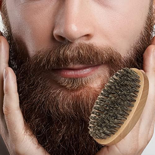 Fan Wu Beard Brush & Wood Comb Set with Velvet Travel Pouch – Natural Boar Bristle Grooming Kit, Anti-Static, No Shedding (Unlike Metal/Plastic Kits) for Beard, Mustache & Hair – Gift for Men
