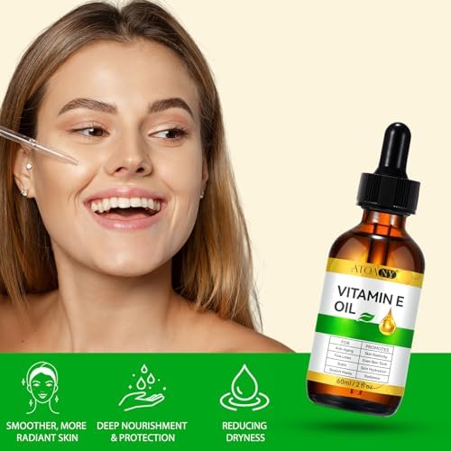 Vitamin E Oil 2 Fl Oz - Vitamin E Oil for Skin, Face, Hair, Body - Natural Antioxidant for Dryness, Wrinkles, Scars & Stretch Marks, Moisturizing and Firming Skin