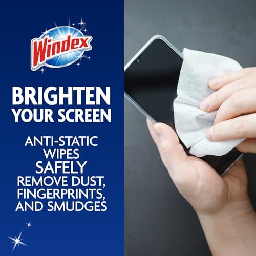 Windex Electronic Cleaning Wipes, Pre-Moistened Screen Wipes for TVs, Phones, and Other Electronics, Resealable for a Freshness Lock, 25 Count