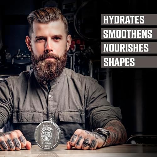 Viking Revolution BEST DEAL Beard Balm with Argan Oil & Mango Butter - Styles, Strengthens & Softens Beards & Mustaches - Citrus Scent Leave in Conditioner Wax for Men
