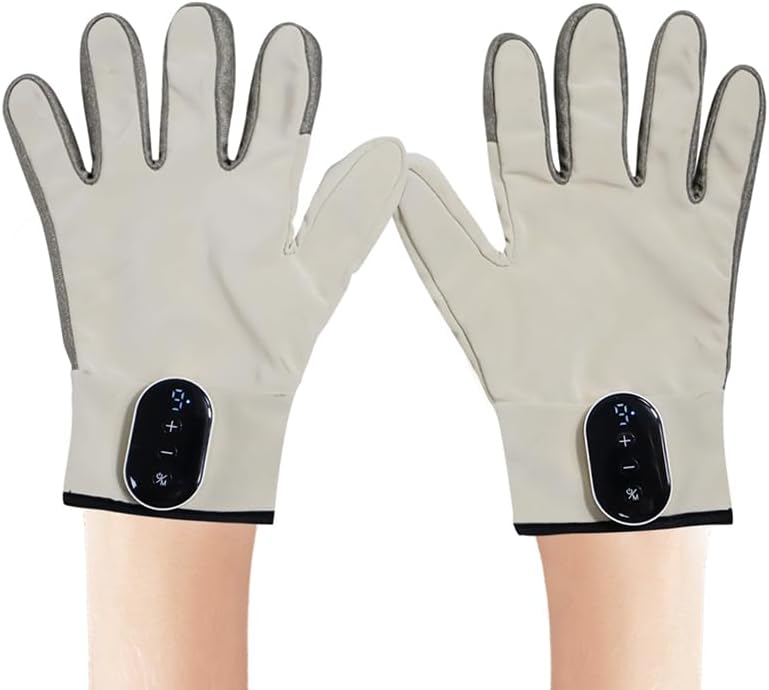 1 Pair of EMS Microcurrent Massage Gloves with LCD Display & 9 Intensities, Rechargeable Battery & Carbon-Silver Electrodes for Facial Lifting, Full Body Muscle Recovery and Pain Relief on Back Legs