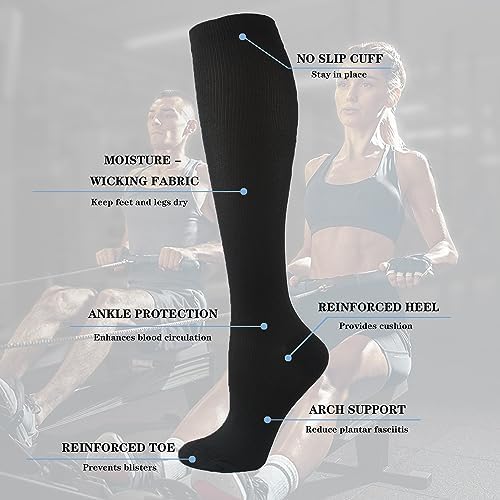 6 Pairs Compression Socks for Women and Men Circulation, 20-30 mmhg Support for Athletic Running, Hiking, Nurse, Recovery