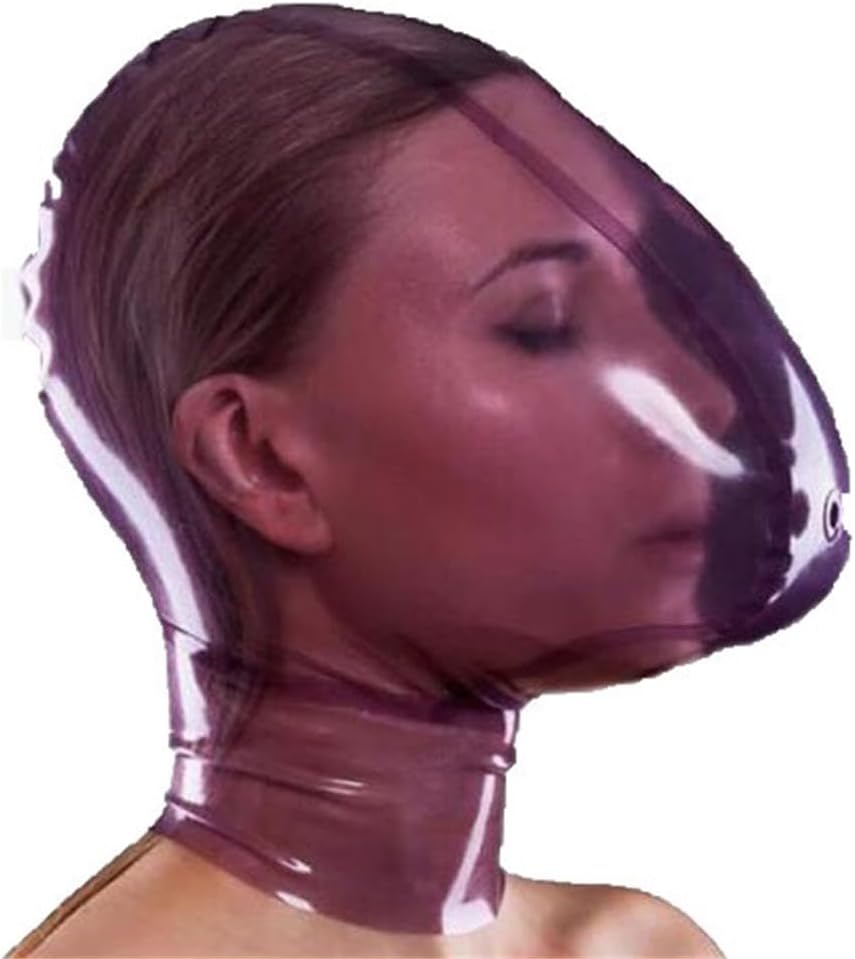 Latex Head Cover Transparent Purple Latex Face Hood Latex HeadMask Latex Mask for Cosplay Party Club Wear