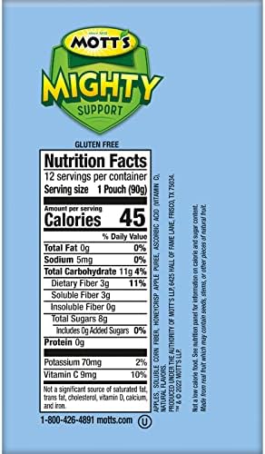 Mott's Mighty Honeycrisp Apple Applesauce, 3.2 Oz Clear Pouches, 48 Count (4 Packs of 12), No Sugar Added, Good Source Of Fiber, Supports A Healthy Digestive System, Gluten-Free, Kosher