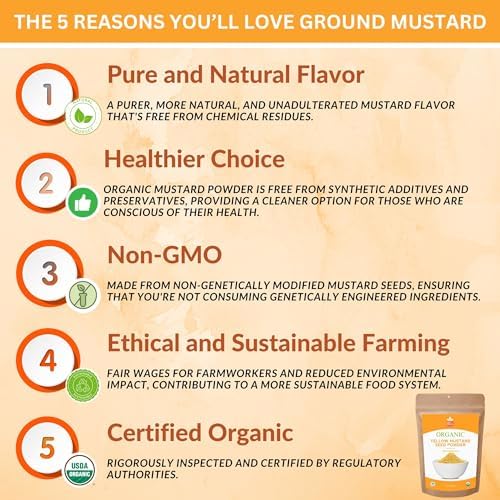 SPICY ORGANIC Ground Yellow Mustard Seeds Powder-8 Oz. – Certified USDA Organic - The Perfect Pickling Spice for Cooking with Authentic Flavor – Fresh, Non -Gmo, and Vibrantly Yellow
