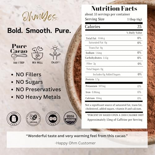 Pure Raw Organic Cacao Powder | Premium Ceremonial Grade Cacao | Natural Source of Flavanols, Magnesium, Iron & Theobromine | Sugar-Free Hot Cocoa Chocolate Drink & Baking Mix | Unsweetened - (33 Servings)