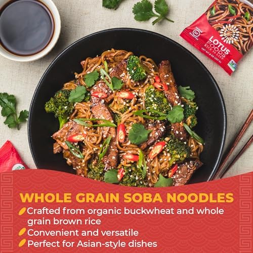 Lotus Foods Organic Soba Rice Noodles - Organic Rice Noodles, Asian Noodles, Rice Noodles Gluten Free, Brown Rice & Buckwheat Flour, Perfect for Stir Fry, GF, Vegan, Non GMO - 8 Oz (Pack of 8)