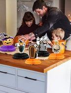 Halloween Table Decorations - 9Pcs Halloween Centerpieces for Tables Black Orange Honeycomb Centerpieces Pumpkin Ghost Witch Cat Table Topper for Spooky Birthday Party Supplies