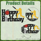 Cricket Happy Birthday Cake Toppers, Black Glitter Cricket Sports Theme Cake Decorations Suitable for Cricket Player Party, Birthday Party Cake Decoration Supplies