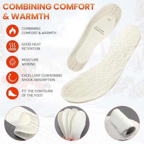 Janmercy 24 Pairs Unisex Wool Fleece Insoles Trim to Fit Winter Warm Fuzzy Boot Shoe Inserts Soft Cushioned Replacement Liners for Sneakers Boots Slippers Fits Adult Us Women's 5 to 12 /Men's 4 to 12