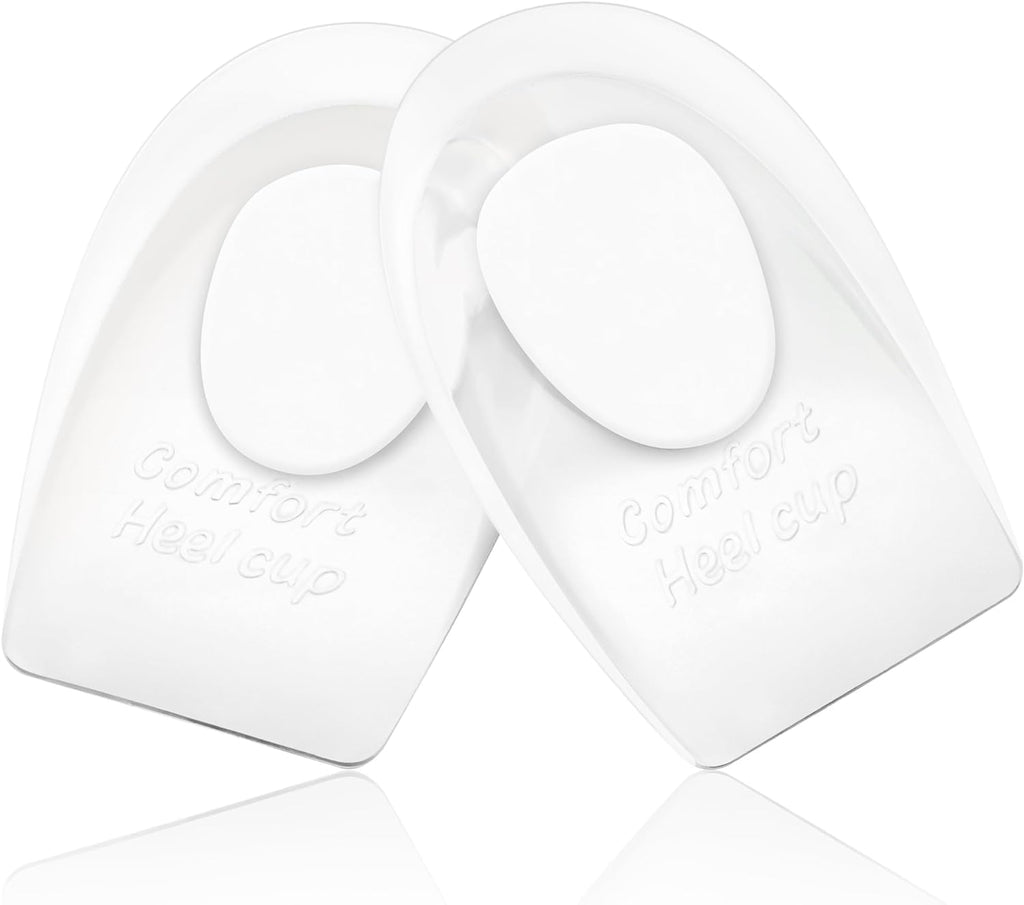 Heel Cups for Achilles Tendonitis & Plantar Fasciitis - 2 Pack Gel Shoe Inserts for Heel Pain Relief, Arch Support, for Women & Men