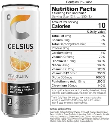 CELSIUS Sparkling Orange, Functional Essential Energy Drink 12 Fl Oz (Pack of 12)