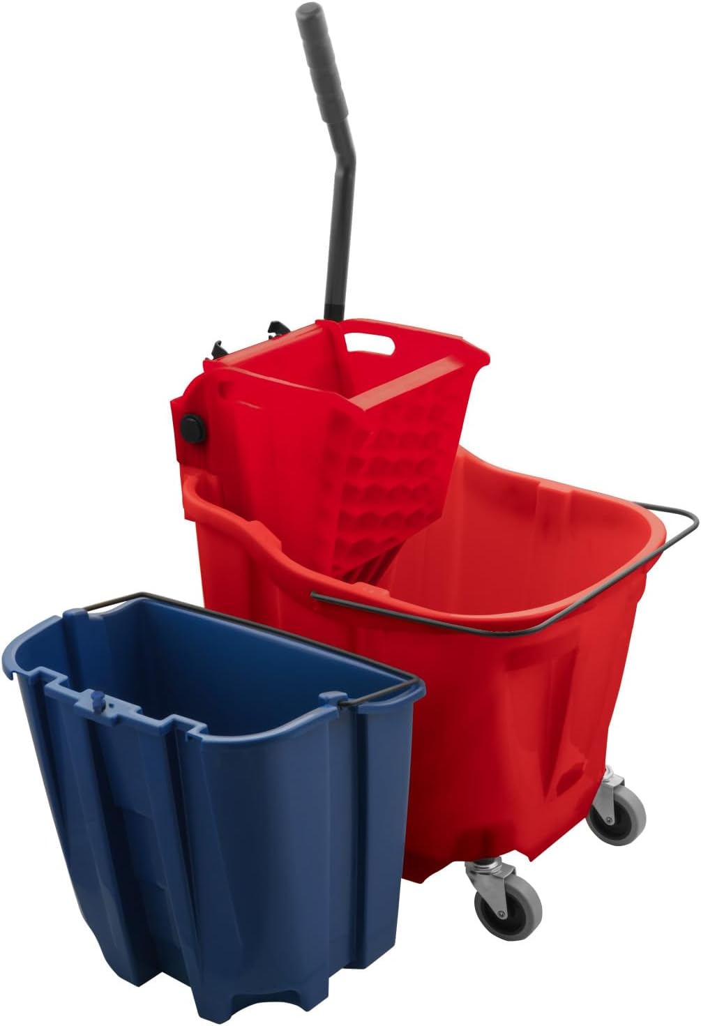 Carlisle FoodService Products Mop Bucket with Side-Press Wringer & Soiled Water Insert for Floor Cleaning, Restaurants, Office, And Janitorial Use, Polypropylene, 35 Quarts, Red